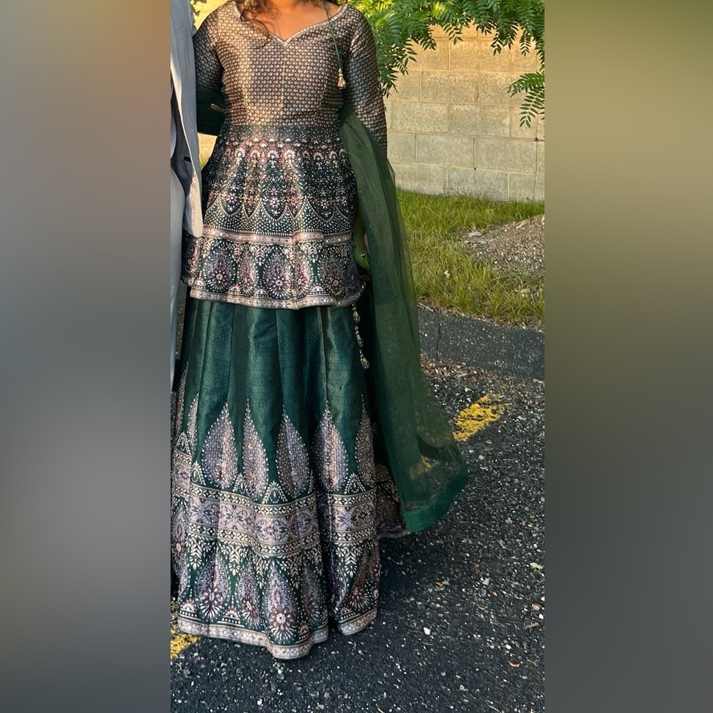 Beautiful three piece hunter green Lengha prom